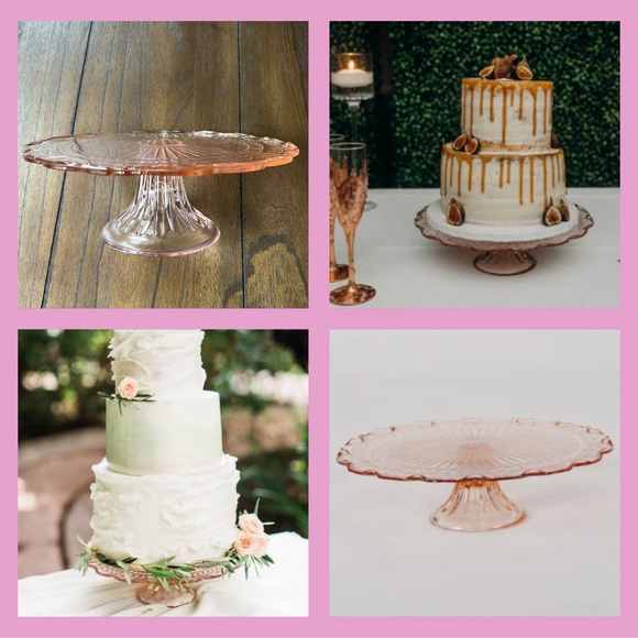 Vintage Maison Pink Depression Glass Scalloped Edge Pedestal Cake 9” Plate